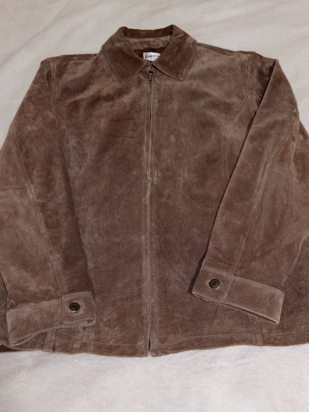 Chico's Brown Suede Leather Zip Jacket Women's Size 2 Large Lined Coat - Picture 8 of 14